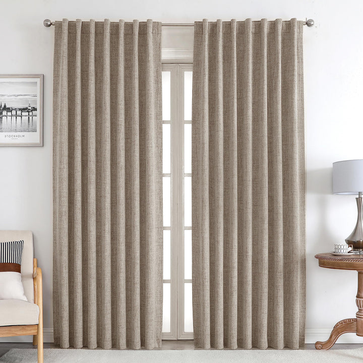 Joydeco 100% Black Out Curtains 63 inch Long 2 Panels Burg Natural Blackout Linen Drapes for Bedroom Living Room Darkening Curtain Thermal Insulated Back tab Rod Pocket(37x63 inch,Sage Green) Sage Green 37"W x 63"L (Pack of 2)