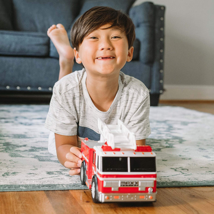 Sunny Days Entertainment Maxx Action 12 Large Fire Truck  Lights and Sounds Vehicle with Extendable Ladder | Motorized Drive and Soft Grip Tires | Red Firetruck Toys for Kids 3-8