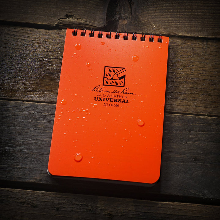 Rite in the Rain Weatherproof Top Spiral Notebook, 4" x 6", Orange Cover, Universal Pattern, 6 Pack (No. OR46L6)