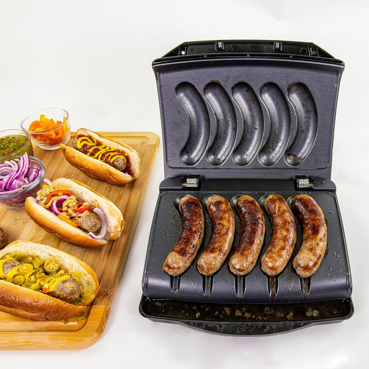 Homecraft Electric Sausage & Brat Grill with Oil Drip Tray, Carry Handle, and Cord Storage, up to 5 Links of Beef, Turkey, Chicken, Veggie Sausages, or Hot Dogs