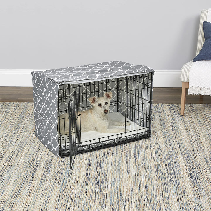 New World Pet Products Dog Crate Cover Featuring Teflon Fabric Protector, Dog Crate Cover Fits Midwest 30-Inch Dog Crates, Light Gray Designer Pattern