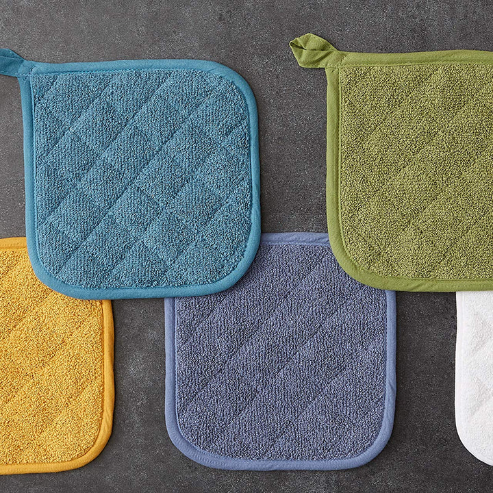 DII Basic Terry Collection Quilted 100% Cotton, Potholder, Storm Blue, 3 Piece