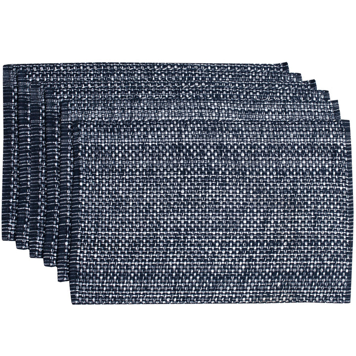 Sweet Home Collection 100% Cotton Placemats for Dining Room Rectangle Two Tone Woven Fabric 13" x 19" Soft Durable Table Mat Set, Set of 6, Navy