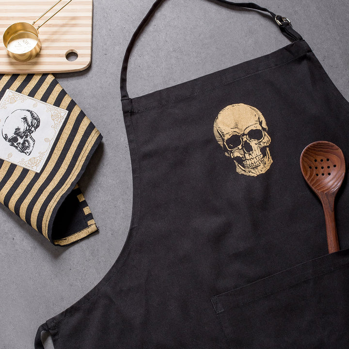 DII Happy Halloween Collection, Halloween Apron, One Size Gold Skull