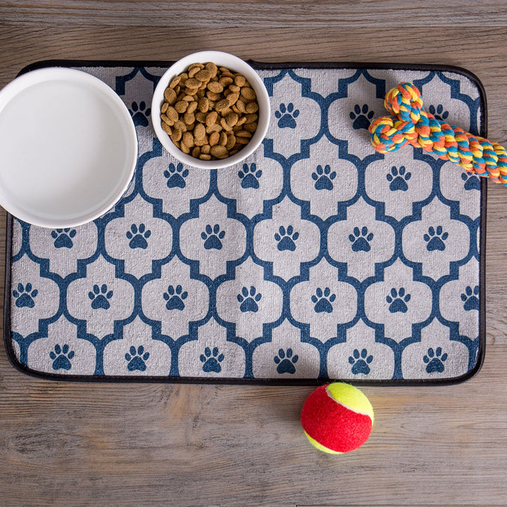 Bone Dry Paw & Patch Ceramic Pet Collection, Small Set, 4.25x2", Nautical Blue, 2 Piece Small Bowl Set, 4.25x2"