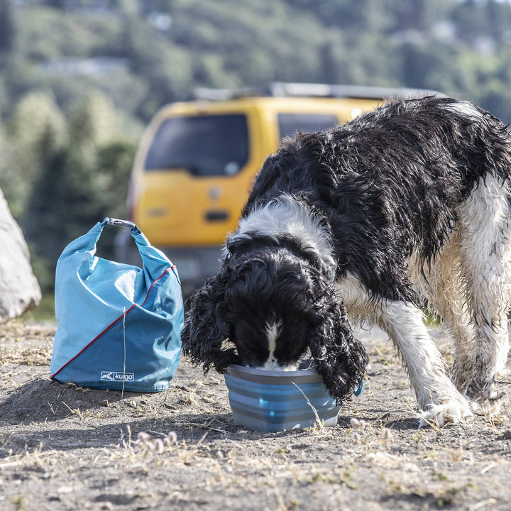 Kurgo Kibble Carrier for Dogs, Dog Food Travel Bag, Pet Food Travel Storage Container, Dog Travel Accessories for Camping, Easy to Clean, PVC Free, Foldable, Holds 5 Pounds (Navy Blue) Navy