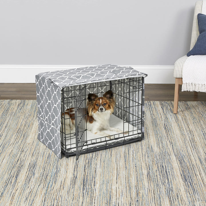 New World Pet Products Dog Crate Cover Featuring Teflon Fabric Protector, Dog Crate Cover Fits New World & Midwest 24-Inch Dog Crates, Light Gray Designer Pattern