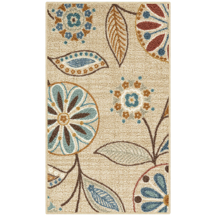 Maples Rugs Reggie Floral Kitchen Rugs Non Skid Washable Accent Area Carpet [Made in USA], Beige, 1'8 x 2'10 1'8" x 2'10"