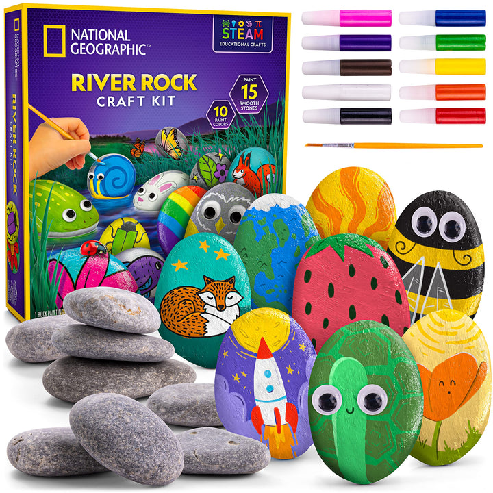 NATIONAL GEOGRAPHIC Rock Painting and Rock Collection Kit Paint with Water Kits + Fossils Kit – 200+