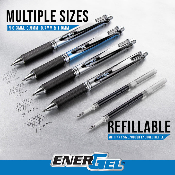 EnerGel RTX Retractable Liquid Gel Pen, (0.7mm) Medium Line, Metal Tip, Assorted Ink, 8 Pack (BL77BP8M3) Assorted 3