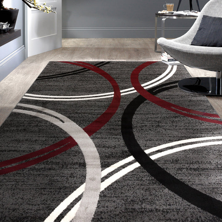 Rugshop Modern Wavy Circles Design Area Rug 2'7" x 4' Red 2'7" x 4'