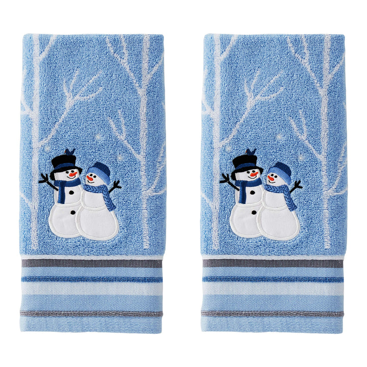 SKL Home Christmas Winter Friends Snowman Hand Towel 2pc Set for Bath/Kitchen & Gift, Blue Hand Towel Set