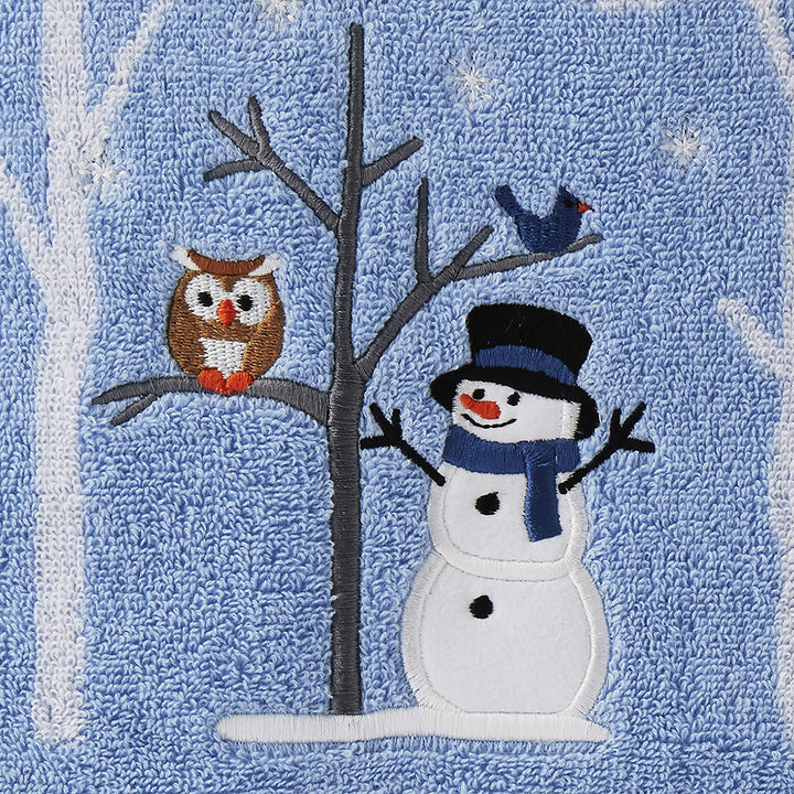 SKL Home Christmas Winter Friends Snowman Hand Towel 2pc Set for Bath/Kitchen & Gift, Blue Hand Towel Set