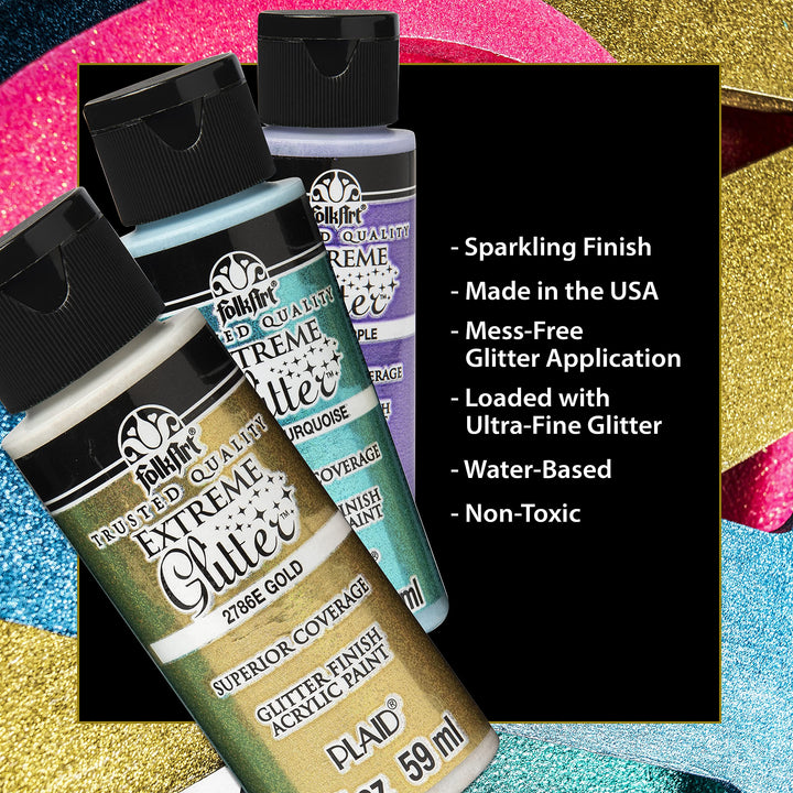 FolkArt Extreme Glitter Acrylic Craft Paint Set Formulated to be Non-Toxic and Designed for Beginners and Artists, Ten 2 oz Bottles, 20 Fl Oz