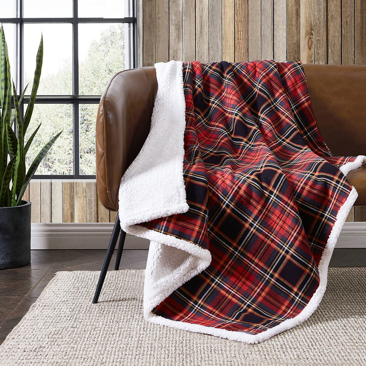 Eddie Bauer - Throw Blanket, Super Soft Reversible Cotton Flannel Sherpa Bedding, Ideal Christmas & White Elephant Gifts, Cozy Plaid Throw Blankets for Couch (Winslow Charcoal, Throw) Winslow Charcoal/Red