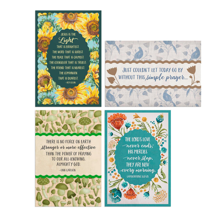 DaySpring - The Lord's Love Never Ends - 4 Floral Desgin Assortment with Scripture - 12 Boxed Praying for You Cards & Envelopes (J9176)