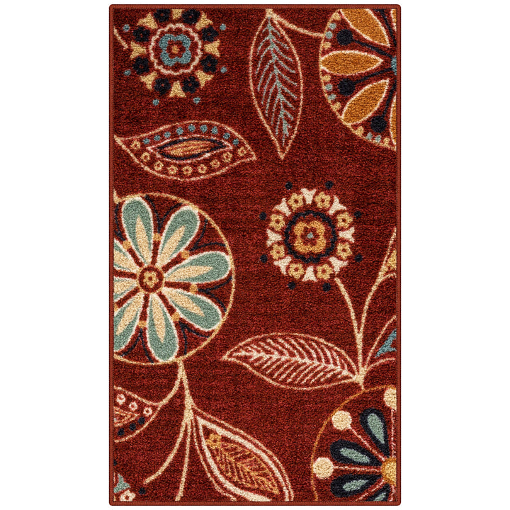 Maples Rugs Reggie Floral Kitchen Rugs Non Skid Accent Area Carpet [Made in USA], 1'8 x 2'10, Merlot 1'8" x 2'10"