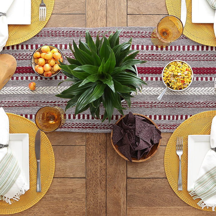 DII Farmhouse Braided Stripe Table Runner Collection, 15x72 (15x77, Fringe Included), Wine