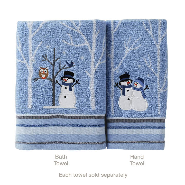 SKL Home Christmas Winter Friends Snowman Hand Towel 2pc Set for Bath/Kitchen & Gift, Blue Hand Towel Set