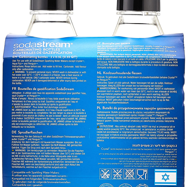 SodaStream 0.5L Slim Black Carbonating Bottles (Pack of 2) Slim Carbonating Bottles Black 1/2L Pack Of 2