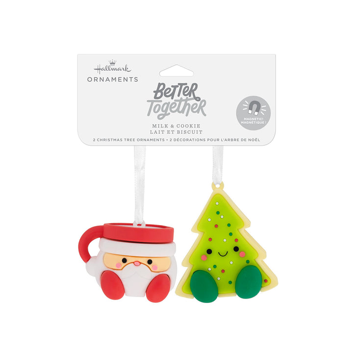 Hallmark Better Together Santa Milk Mug and Christmas Tree Cookie Magnetic Christmas Ornaments, Set of 2, Shatterproof Milk & Cookies