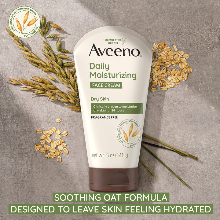 Aveeno Daily Moisturizing Face Cream with Prebiotic Oat for Sensitive Skin, Lightweight Hydrating Face Moisturizer for Dry Skin, Paraben-Free, Fragrance-Free, Dye-Free, 5 FL OZ 5 Ounce (Pack of 1)