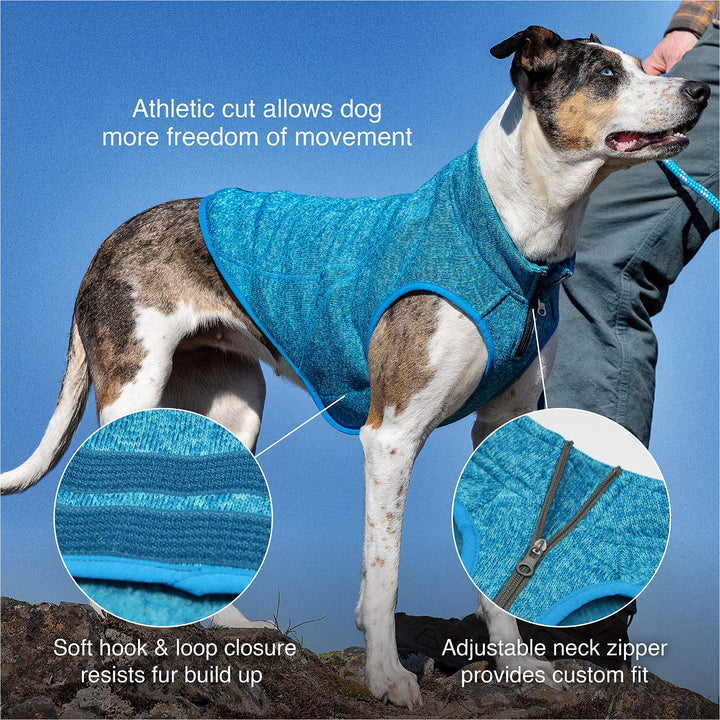 Kurgo Core Dog Sweater, Knit Dog Sweater With Fleece Lining, Cold Weather Pet Jacket, Zipper Opening for Harness, Adjustable Neck, Year-Round Sweater for Large Dogs (Heather Blue, Large) Heather Blue