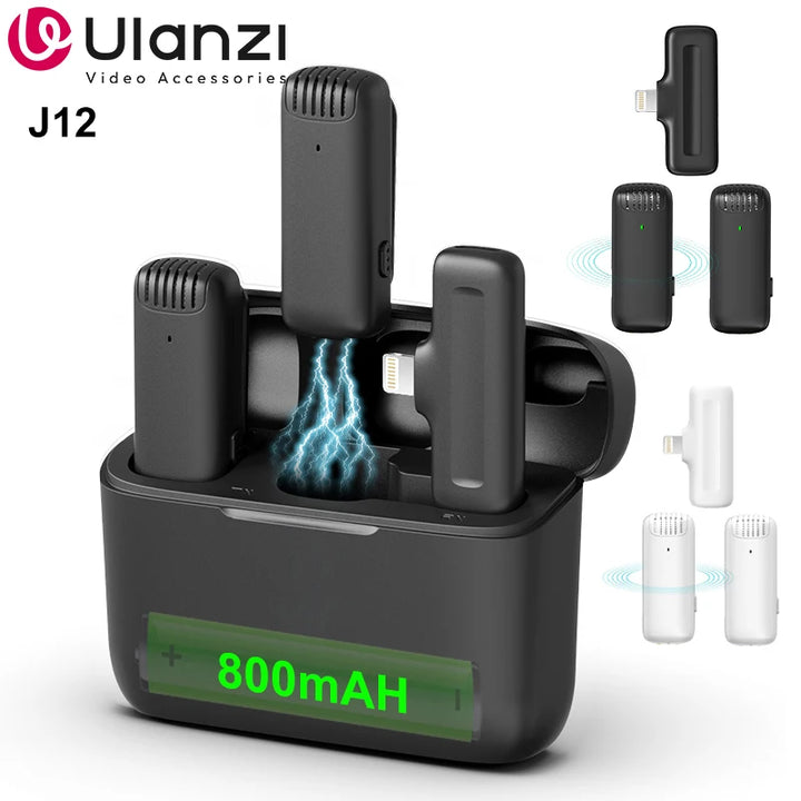 Ulanzi J12 Professional Wireless Lavalier Microphone for Iphone Android PC Live Broadcast Gaming Audio Video Recording Mini Mic