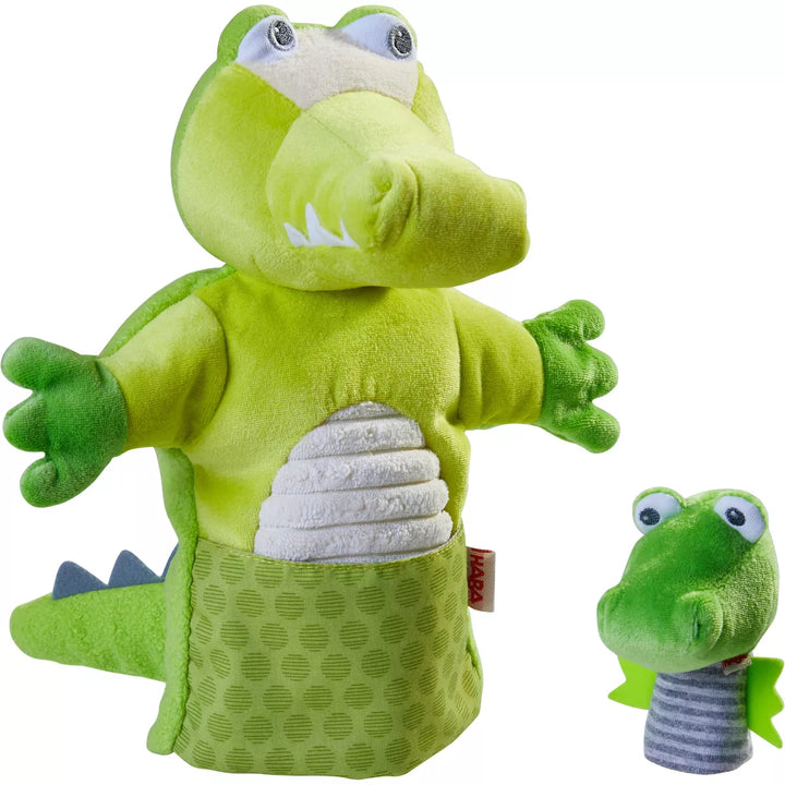 HABA Crocodile with Baby Hatchling - Hand Puppet and Finger Puppet 2 Pc Set