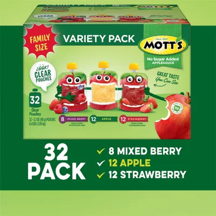 Mott'S Apple Sauce No Sugar Added Variety Pack, 3.2 Oz., 32 Pk.