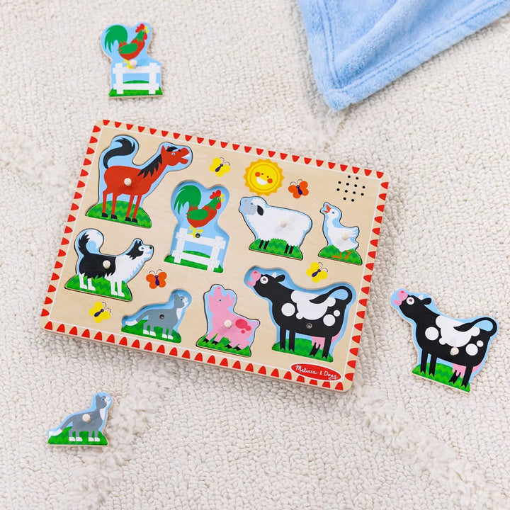 Melissa and Doug Farm Animals Wooden Peg Sound Puzzle 8Pc