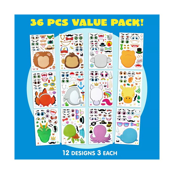 SYNCFUN 36 Pcs 10" Animal Mix and Match Make-A-Face Sticker Sheets Kids DIY Kits, Animals Kids Party Favor Supplies Craft