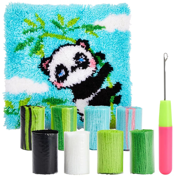 Bright Creations 5-Piece Panda Latch Rug Hooking Kits for Adults Kids Beginners, DIY Crafts, 16 X 16 In