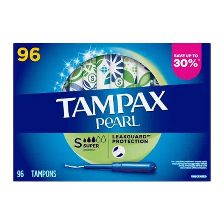 Tampax Pearl Super Tampons, Unscented, 96 Ct.