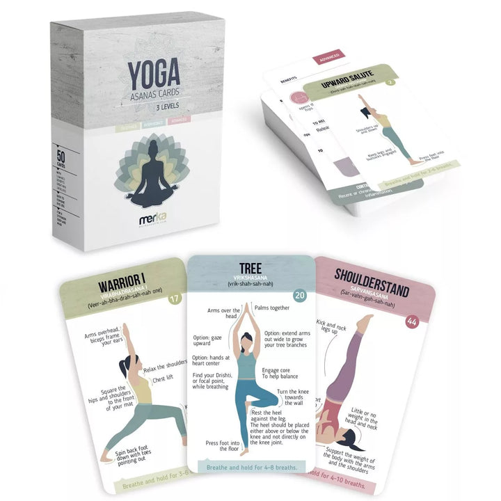 Merka Yoga Cards Workout Cards Yoga Poses Poster Yoga Stuff Set of 50 Flash Cards Positions and Exercises Made