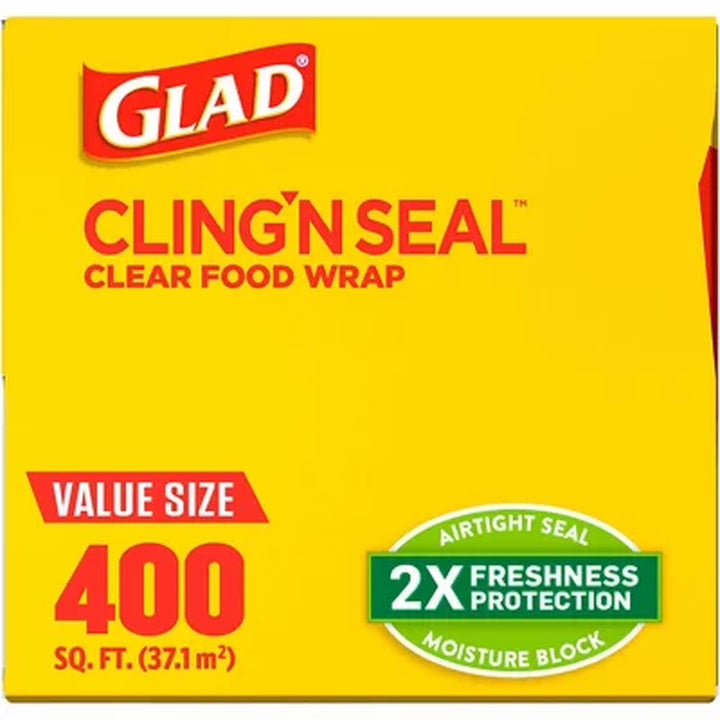 Glad Cling ‘N Seal Clear Plastic Food Wrap 400 Sq. Ft./Roll, 2 Rolls