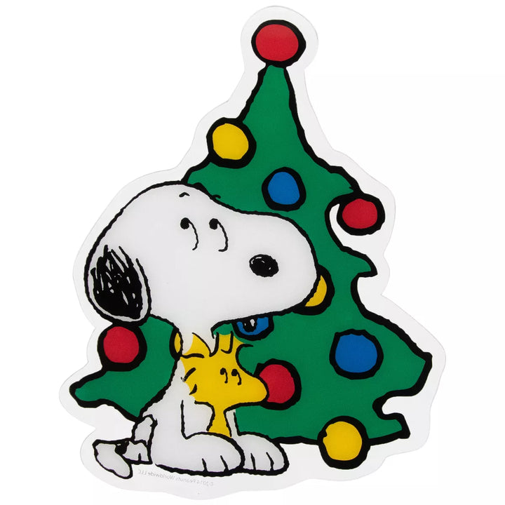 Northlight Peanuts Woodstock and Snoopy with Christmas Tree Window Cling Decoration