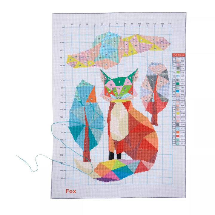 Bright Creations 2 Pack, Fox and Cat Stamped Counted Cross Stitch, DIY Embroidery Beginner Kit with 11 CT Cloth, Needles & Thread