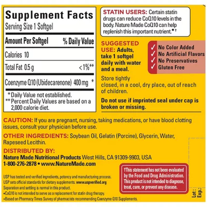 Nature Made Coenzymeq10 Softgels, 400 Mg, 90 Ct.