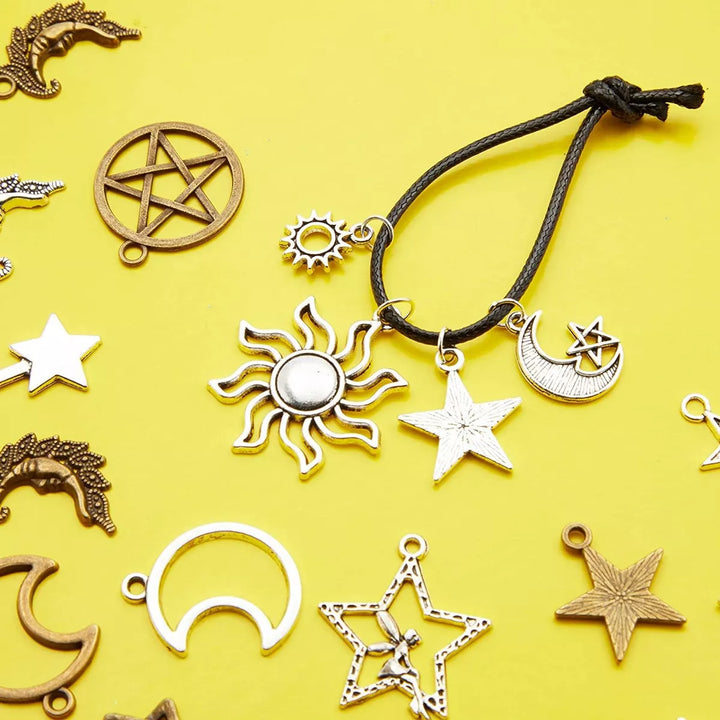 Bright Creations 120 Pieces Moon and Star Charms for DIY Jewellery Keychain & Bracelet Making, 2 Colours