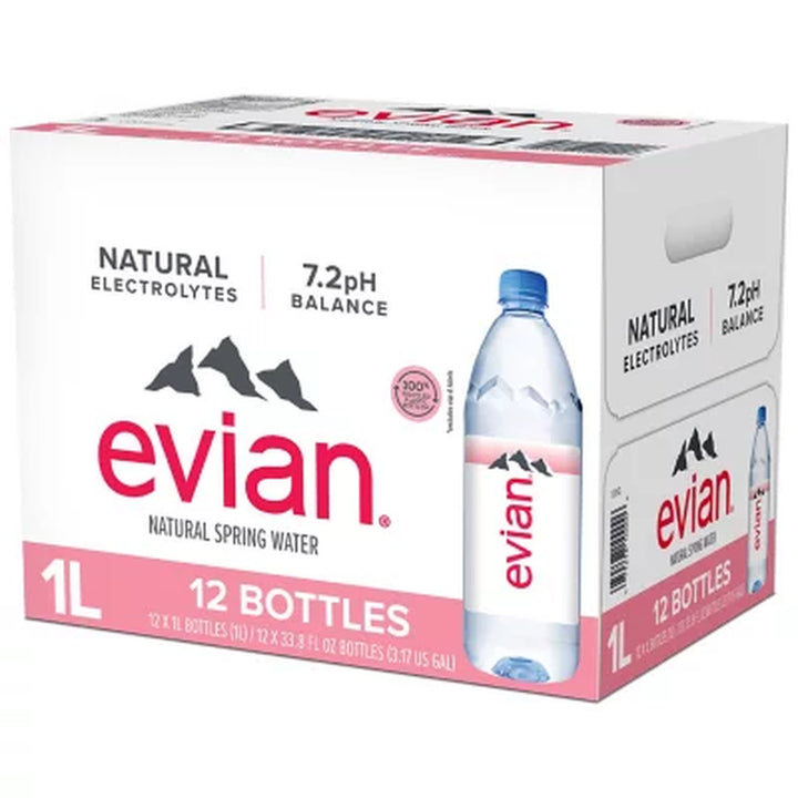 Evian Natural Spring Bottled Water 1L., 12 Pk.