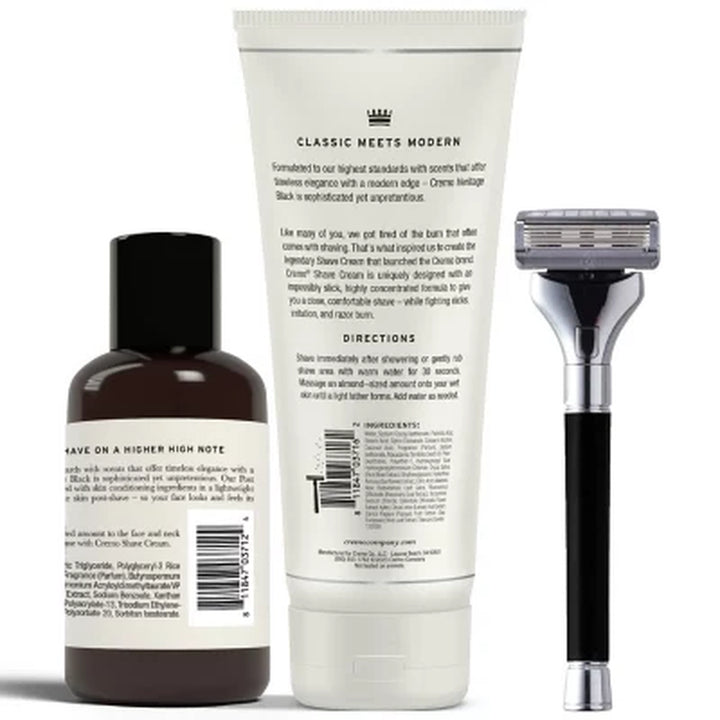 Cremo Heritage Black Shave Kit - Razor, Refills, Shave Cream & Balm