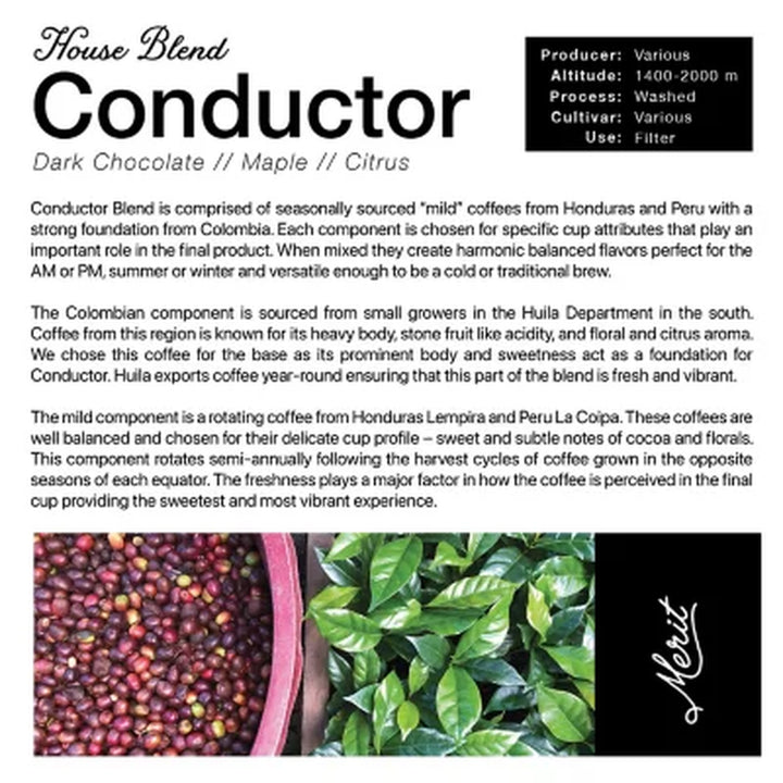 Merit Conductor Whole Bean Coffee, House Blend 27 Oz.