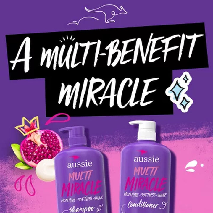 Aussie Multi Miracle Shampoo Moisture + Softness + Shine, Great for Curls, 33.8 Fl. Oz.