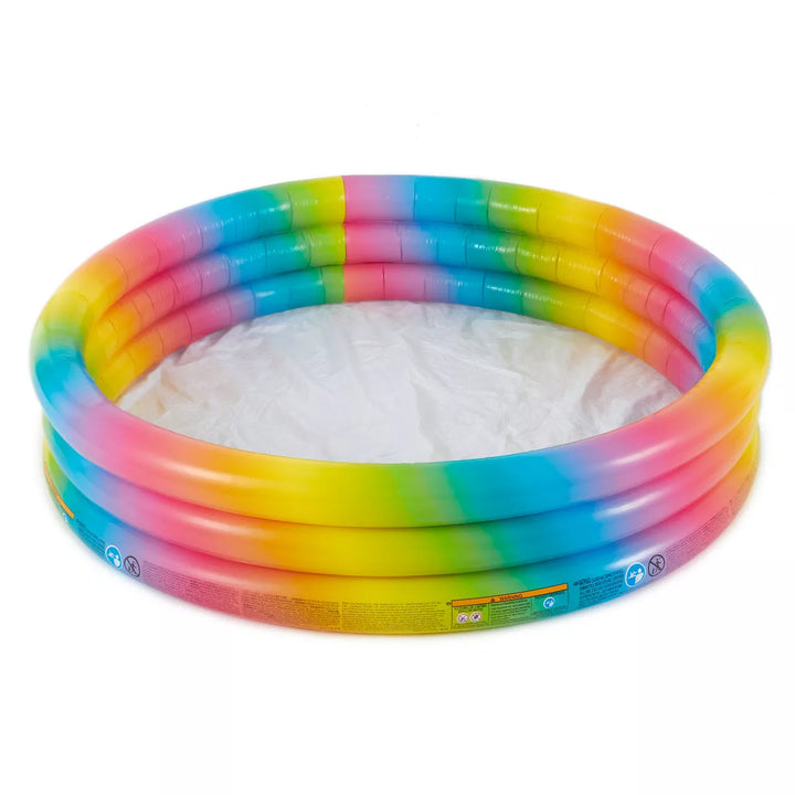 Intex 58449EP Rainbow Ombre 3 Ring Circular Inflatable Outdoor Swimming Pool with for Kids Ages 2 Years or Older