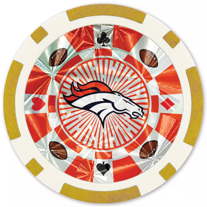 Masterpieces Casino Style 20 Piece 11.5 Gram Poker Chip Set NFL Denver Broncos Gold Edition.