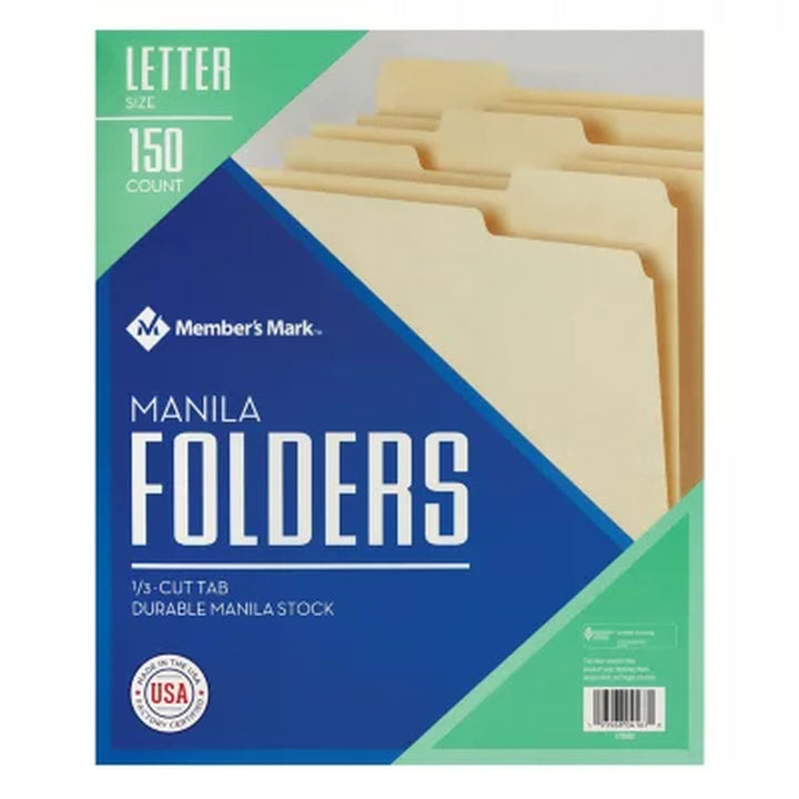 Member'S Mark Manila File Folders, Letter, 1/3 Cut Assorted Tabs, 150 per Box