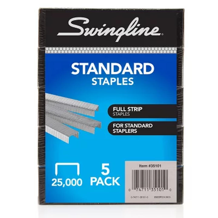 Swingline Standard Staples, 1/4" Length, 210 per Strip, 5,000/Box, 5 Boxes