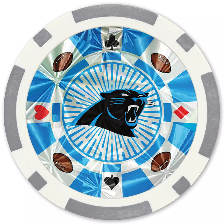 Masterpieces Casino Style 20 Piece 11.5 Gram Poker Chip Set NFL Carolina Panthers Gold Edition.