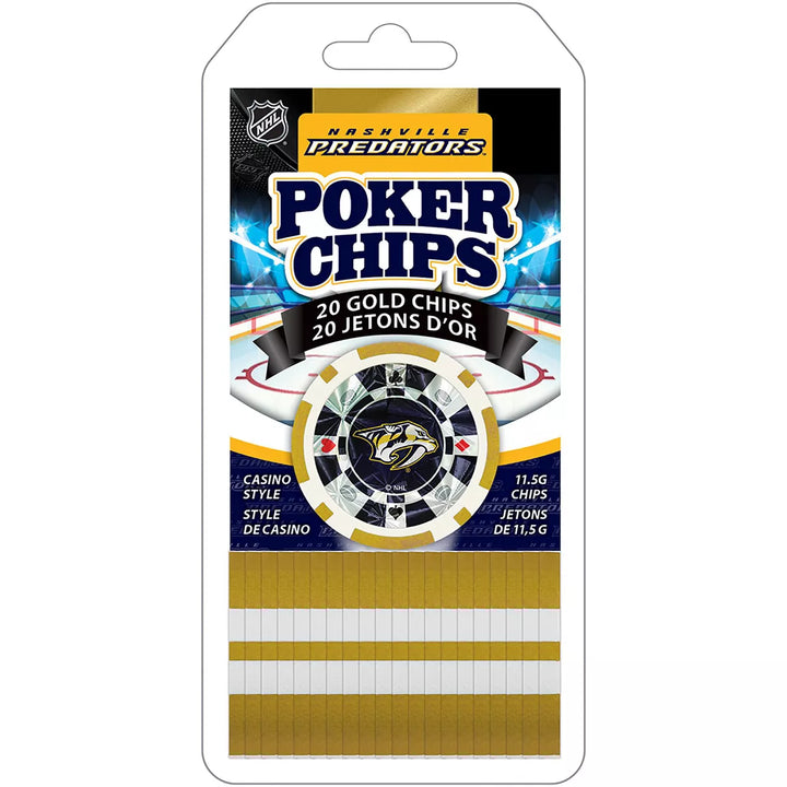 Masterpieces Casino Style 20 Piece 11.5 Gram Poker Chip Set NHL Nashville Predators Silver Edition.